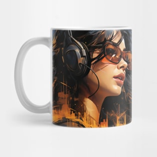 Cyberpunk Girl with Headphones and Glasses Mug